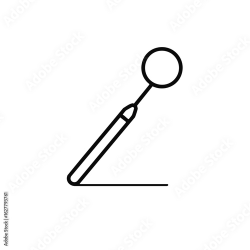 A clean, minimalist line art illustration depicts a dental mirror, symbolizing oral health, dentistry, and professional dental care tools.