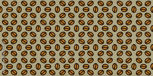 Coffee beans seamless pattern on brown background. Vector illustration