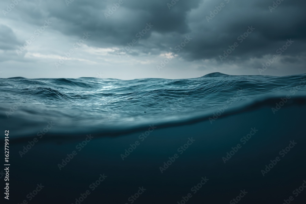 Fototapeta premium Dark, stormy sea, split view