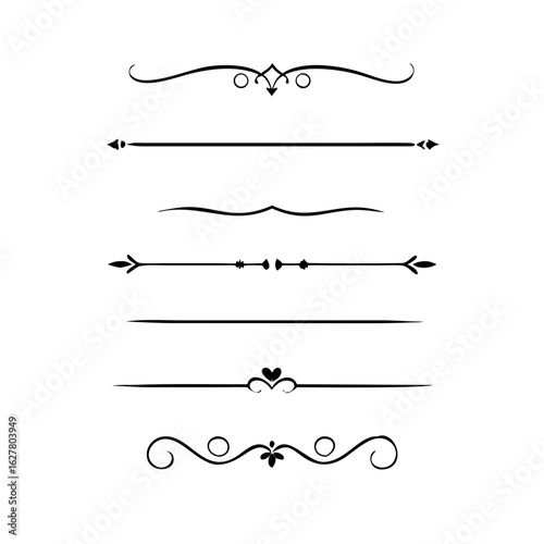 Vector illustration of decorative border and frame set.
Filigree calligraphic ornamental curls. Decorative retro design elements for menu, certificate diploma, wedding invatation card, outline text di