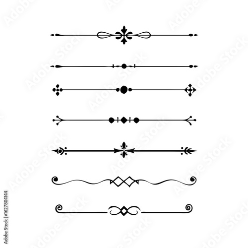 Vector illustration of decorative border and frame set.
Filigree calligraphic ornamental curls. Decorative retro design elements for menu, certificate diploma, wedding invatation card, outline text di