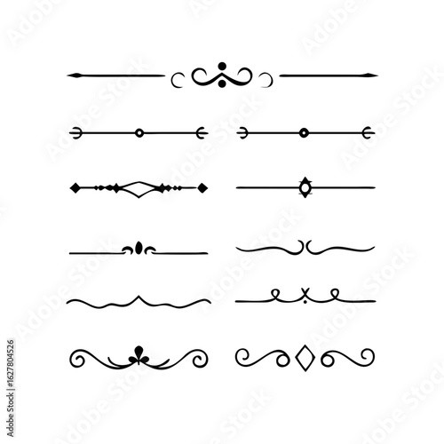 Vector illustration of decorative border and frame set.
Filigree calligraphic ornamental curls. Decorative retro design elements for menu, certificate diploma, wedding invatation card, outline text di