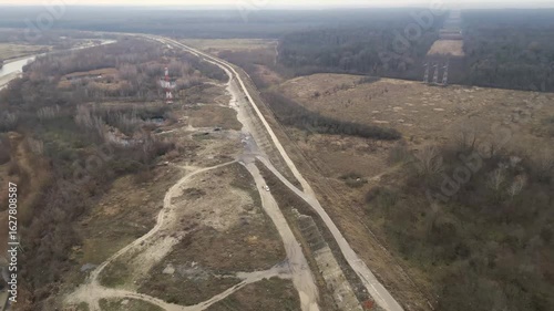 Pitch Forward Aerial View of Rural Construction Site