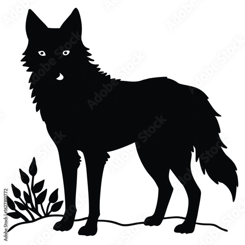Alert wolf standing in a sun dappled forest rendered as a vector illustration