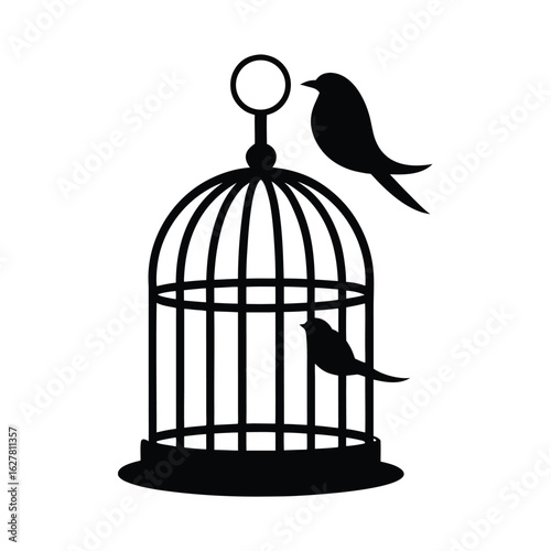 Silhouette of a bird cage on white background Vector illustration
