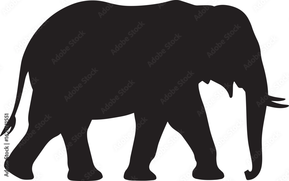 Fototapeta premium African Elephant Silhouette Walking Profile Isolated on Transparent Background Vector Illustration