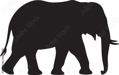 African Elephant Silhouette Walking Profile Isolated on Transparent Background Vector Illustration
