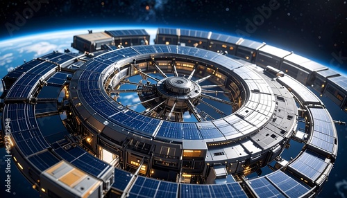 Wallpaper Mural Orbiting Space Station with Solar Panels Above Earth Torontodigital.ca