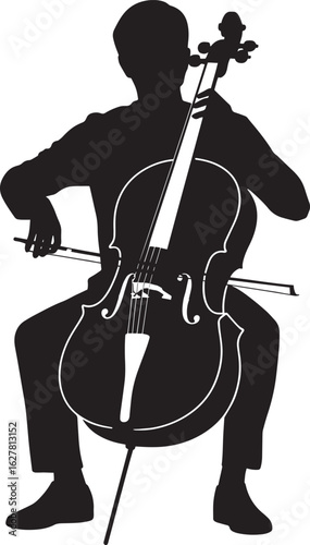 Cellist Silhouette Playing Cello on Transparent Background for Classical Art Designs