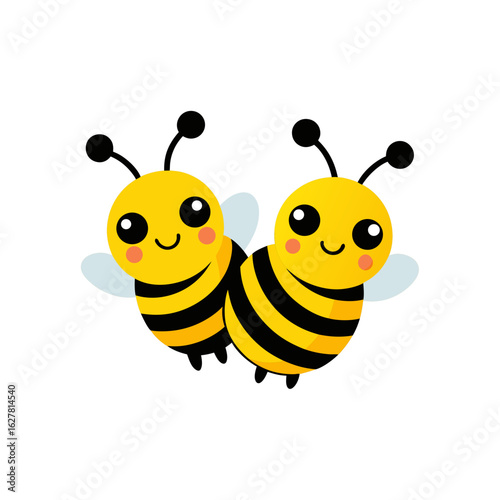 Two cute cartoon bees together isolated on transparent background