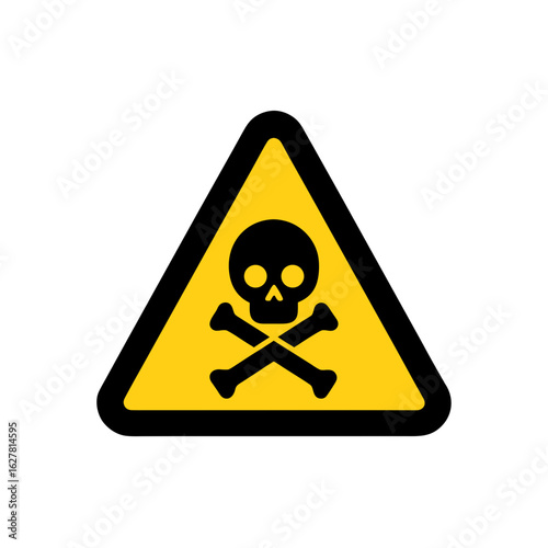 Yellow warning triangle with skull and crossbones isolated on transparent background