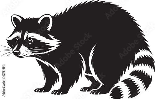 Detailed Raccoon Silhouette with Distinctive Markings on Transparent Background Vector Art
