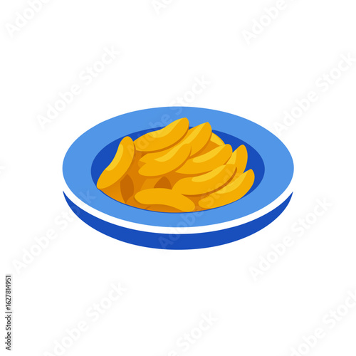 Cartoon illustration of potato wedges on a blue plate isolated on transparent background