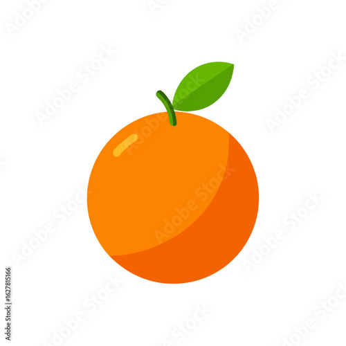 Flat orange fruit with green leaf isolated on transparent background