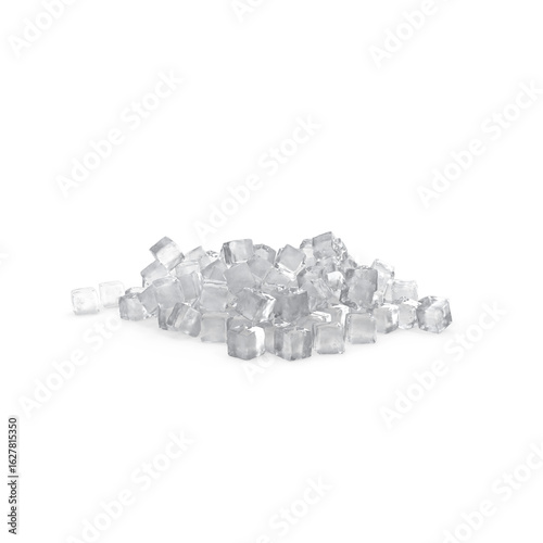 Pile of Small Ice Cubes Isolated on Transparent Background