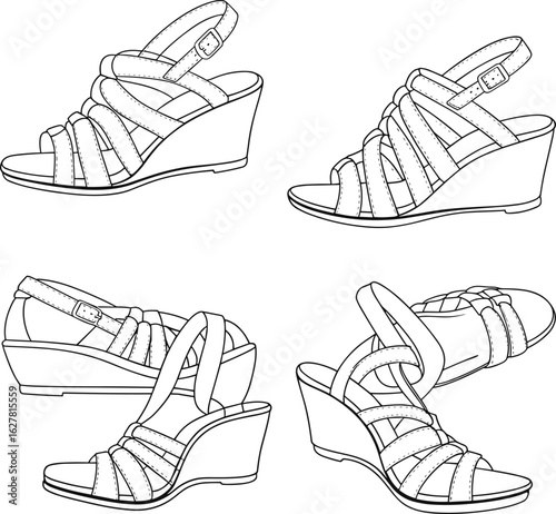 Stylish Wedge Sandals, Comfortable Summer Footwear, Fashionable Strappy Design, Perfect for Casual and Formal Outfits, Must-Have Women's Shoes