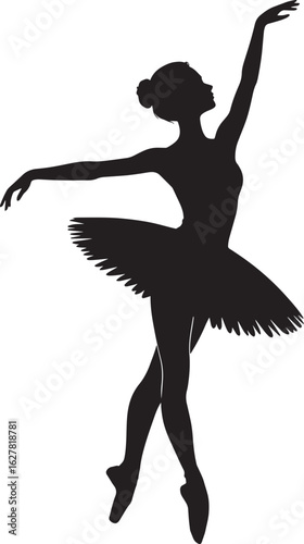 Elegant Ballerina Silhouette in Pointe Position with Arms Extended on Transparent Background