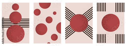 Set retro Abstract Geometric poster cover. Vector illustration of grunge Noise texture Geometrical shapes. Perfect wall deco card poster background cover print. EPS 10