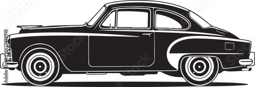 Vintage Black Car Illustration with White Outline