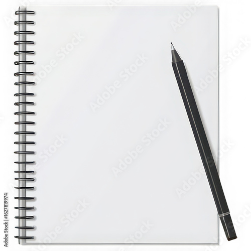 Blank White Spiral Notebook Page with a Black Pencil on Transparent Background notepad paper