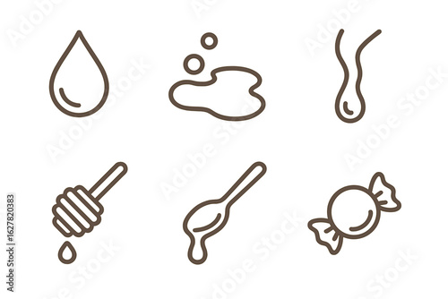 Icon set of drops, candy, and honey drippers in minimalist style