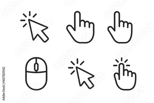 Set of cursor and pointer icons with click and hand gestures