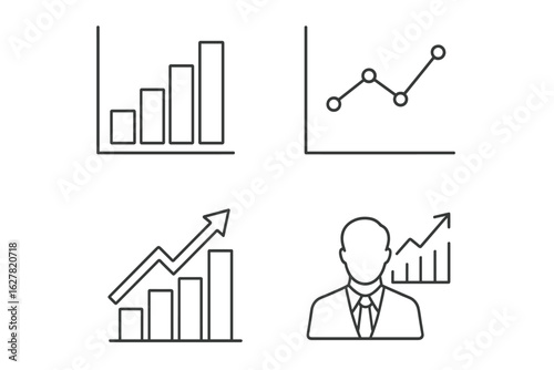 Business analytics concept icons with graphs and businessman silhouette