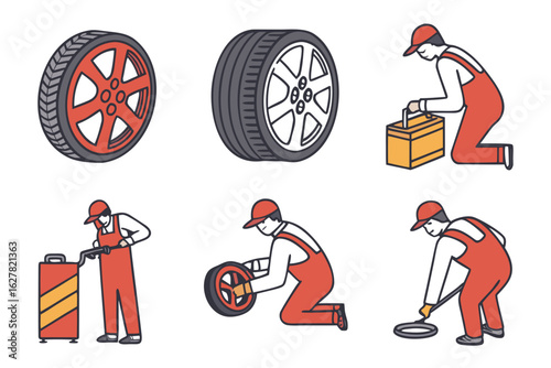 Car mechanic performing tire change and maintenance services