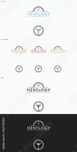 Collection of Mixology Logo Concepts in Multiple Colors and Layouts