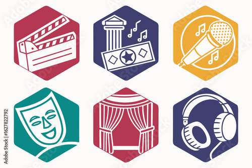 Collection of icons representing performing arts and entertainment