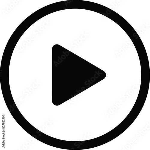Vector illustration of play button icon in black color, a simple symbol for media player isolated on white background