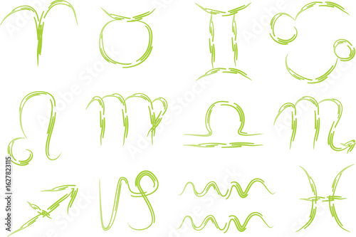 light green strokes abstract freehand colorful astrological signs