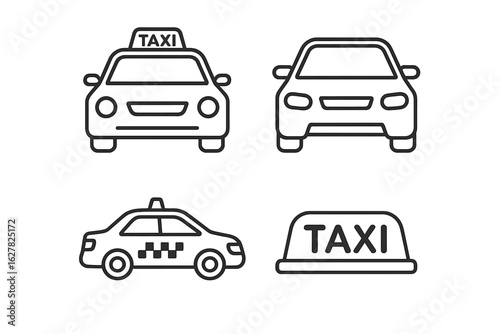 Simple black and white taxi and car icon set