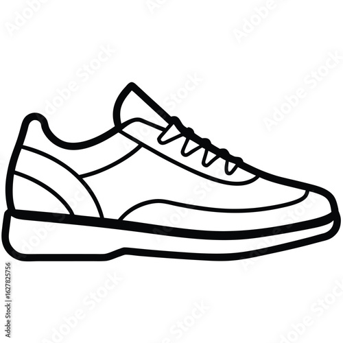 Black and white athletic shoe outline with laces sneaker footwear