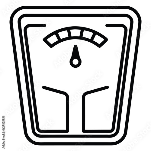 Black and white illustration of a scale with a dial weighing measurement