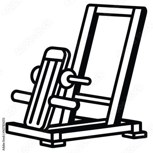 Black and white illustration of a weightlifting bench gym equipment exercise machine