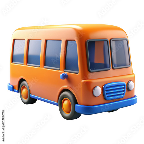 3d orange school bus with blue accents isolated on transparent background