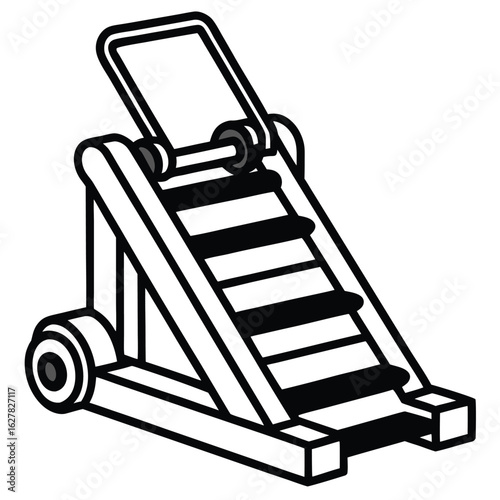 Black and white portable boarding ramp with wheels stairs transportation
