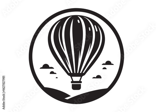 air balloon logo silhouette vector, hot air balloon silhouette vector graphic illustration design, hot air balloon silhouette in sky, hot air balloon airline logo vector silhouette on white background