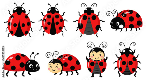 Cute Ladybug Vector Set – Cartoon Red Ladybugs Collection

