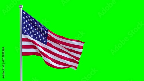 3d american flag waving isolated green screen