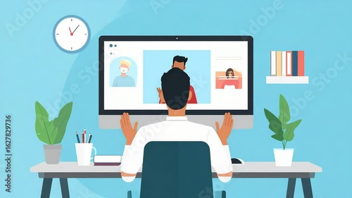 Person working at home computer illustration