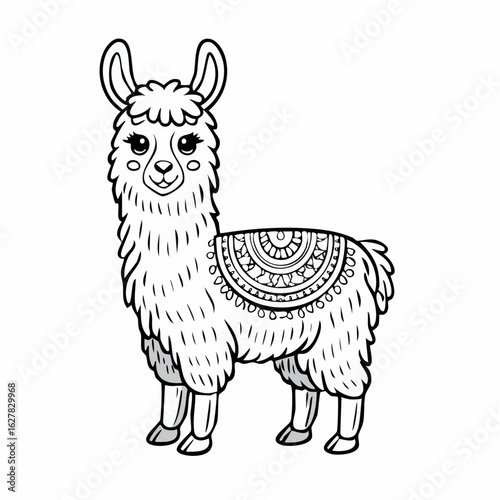 Adorable Line Art Illustration of a Llama for Children's Coloring Book Projects