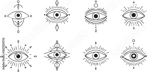 Mystical Eye Symbols with Geometric and Celestial Accents spiritual magic