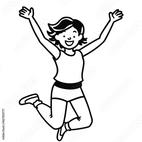 Joyful person jumping with arms raised in celebration cartoon happy