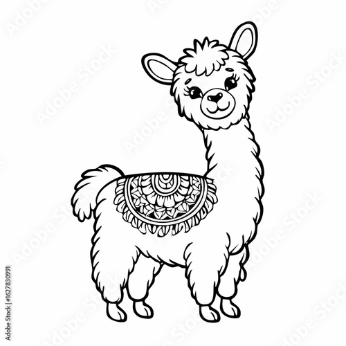 Adorable Llama Illustration with Decorative Saddle - Perfect for Children's Coloring Book