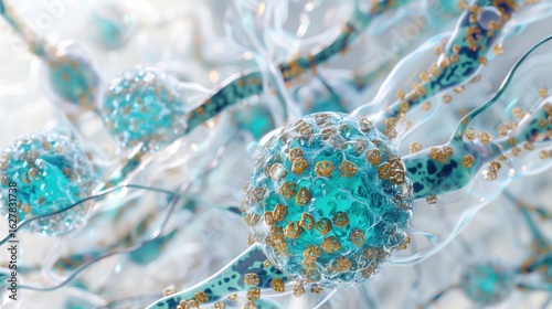 Ovarian Cancer Awareness Month. Scientific visualization of abnormal cell mitosis in ovarian tissue, detailed chromosomal structures, cellular division phases