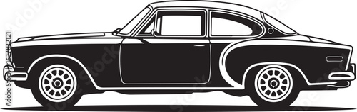 Classic Car Black and White Vector Illustration of a Vintage Automobile Side View Elegant Design