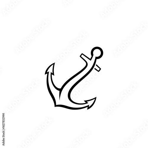 Illustration of a black and white anchor with curved fluke and stock design