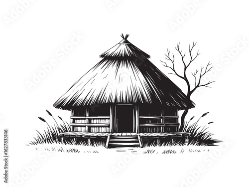 Traditional African hut silhouette vector isolated on white background.